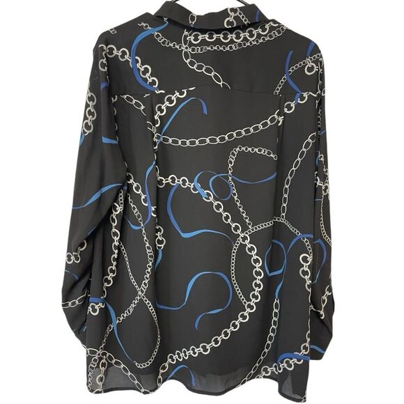 Chelsea & Theodore Chain Link Long Sleeve Blouse Size L - Picture 2 of 7